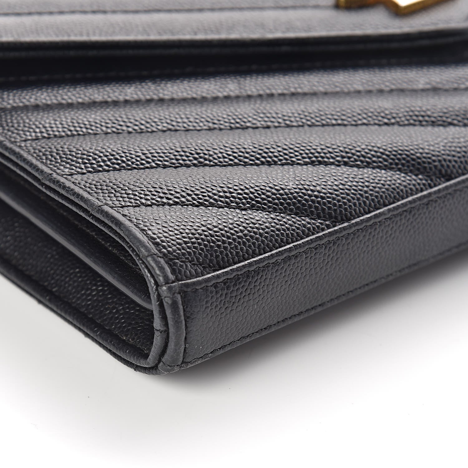 Saint Laurent Grain De Poudre Matelasse Chevron Monogram Chain Wallet Black 10 of 14