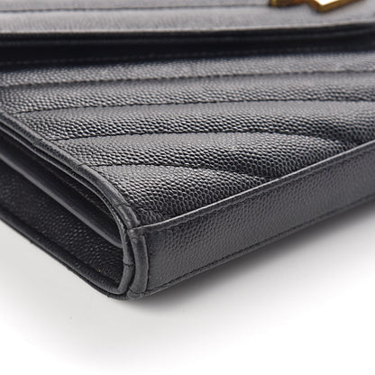 Saint Laurent Grain De Poudre Matelasse Chevron Monogram Chain Wallet Black 10 of 14