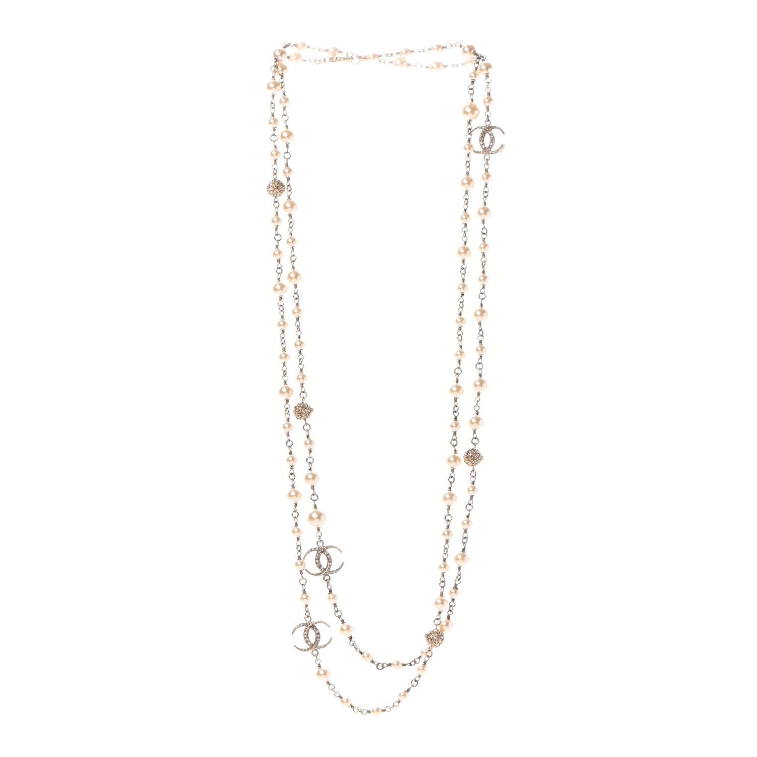 Chanel Pearl Crystal CC Long Necklace Gold 3 of 4