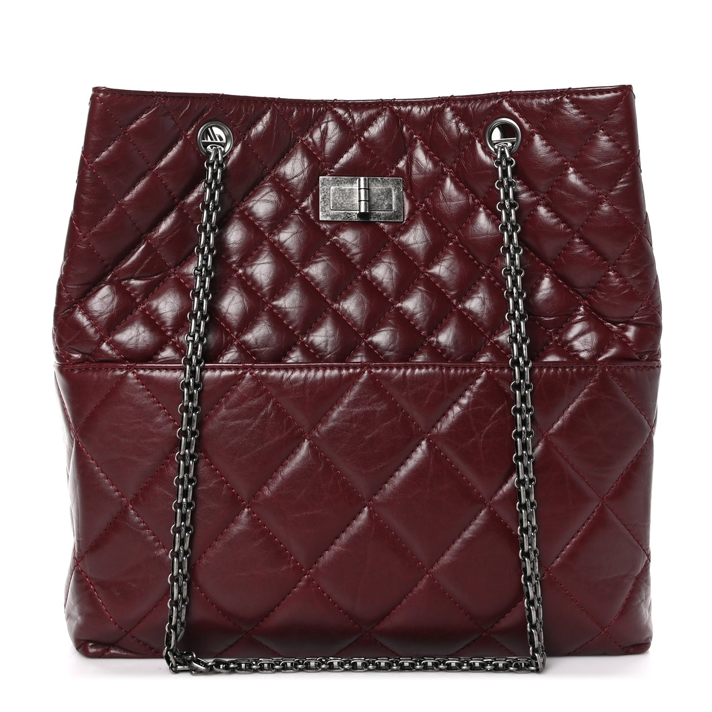 Aged Calfskin Quilted Reissue 2.55 Tote Dark Burgundy