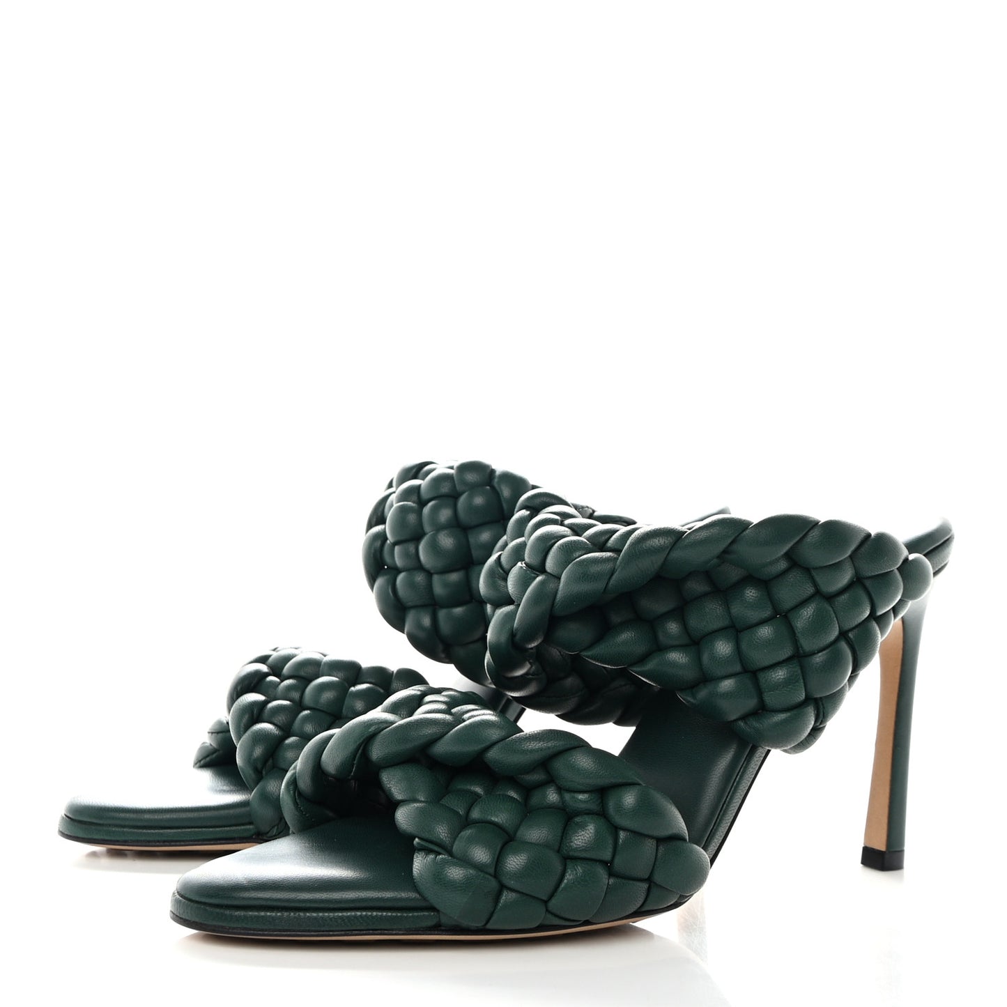 Nappa Twisted Padded Intrecciato Curve Slide Sandals 38 Vert Fonce