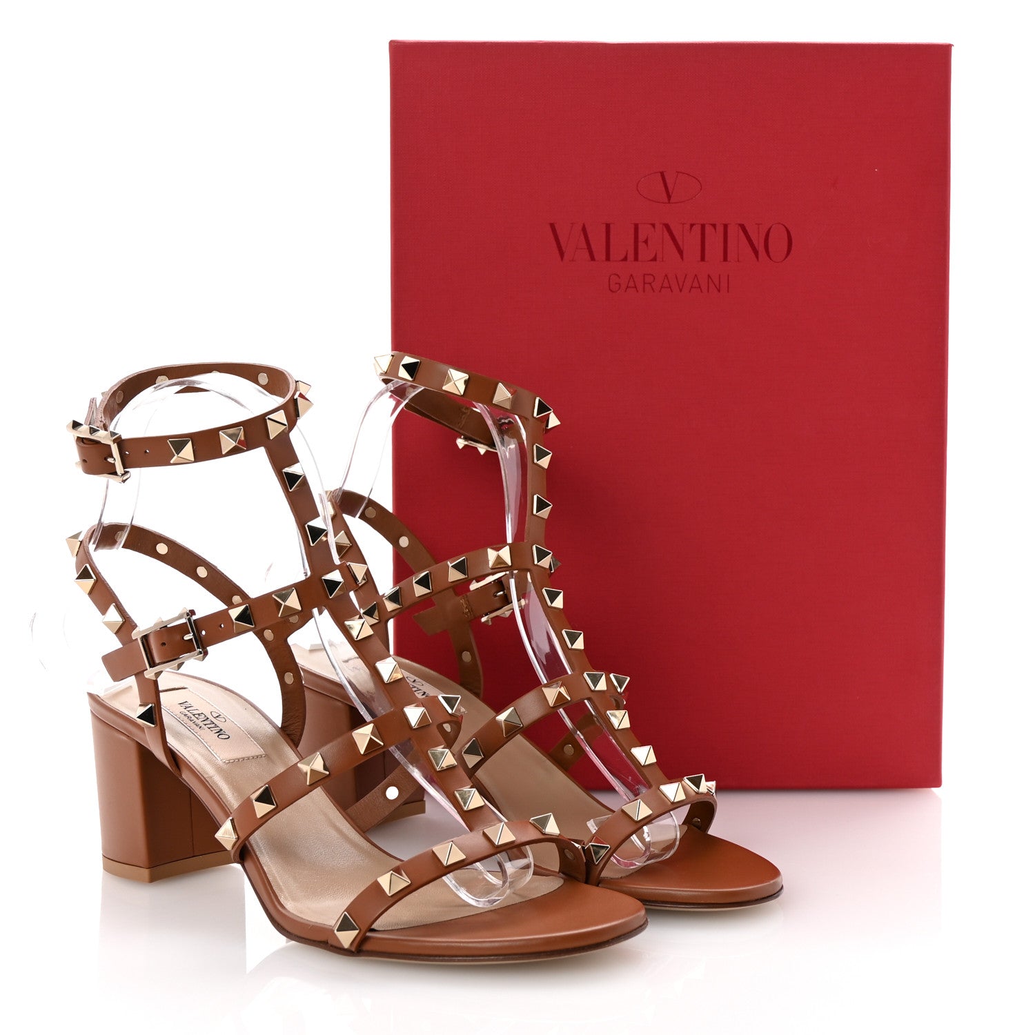 Valentino Garavani Calfskin Rockstud 60mm City Sandals 37 Saddle Brown 9 of 9
