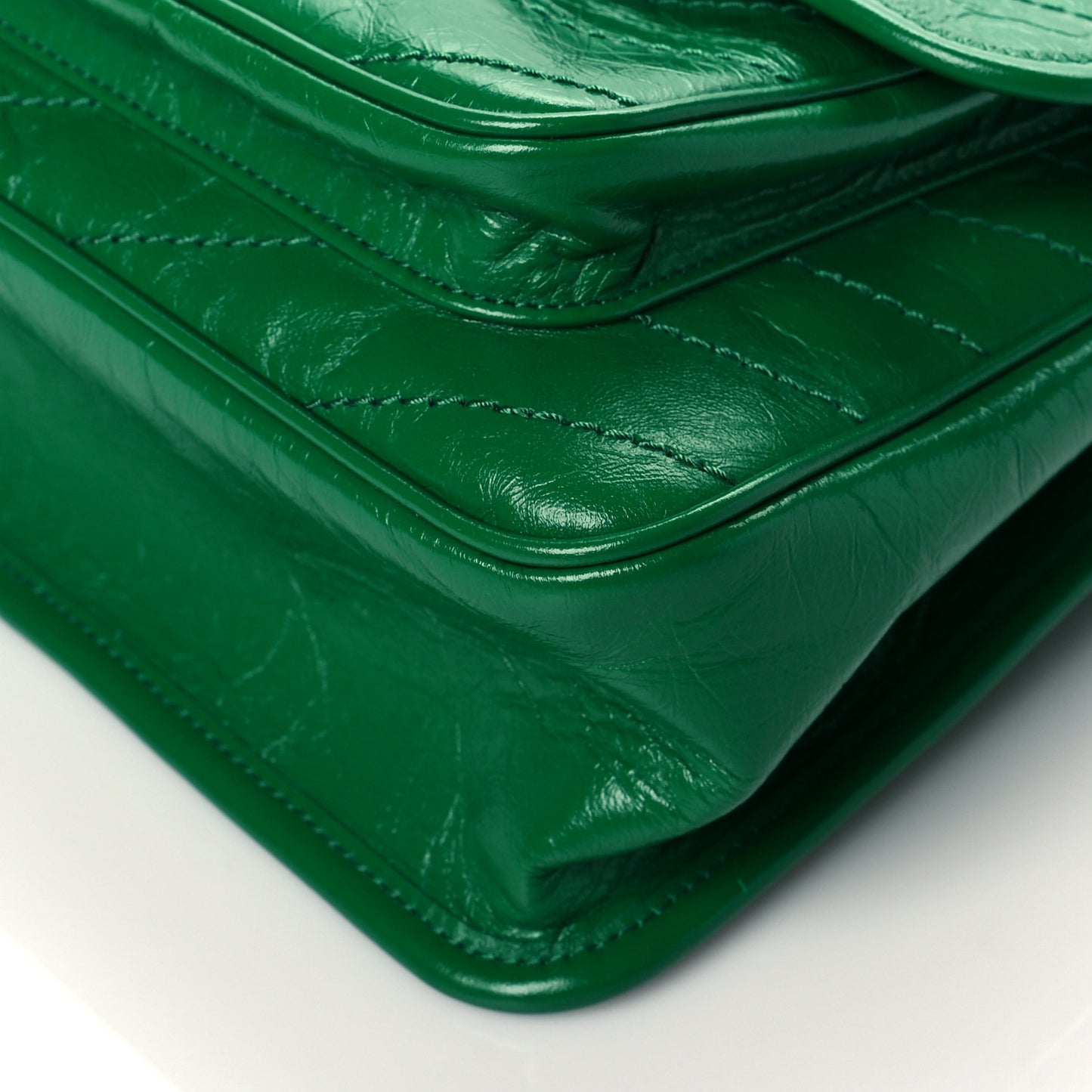 Crinkled Calfskin Matelasse Monogram Medium Niki Chain Satchel New Vert Praire