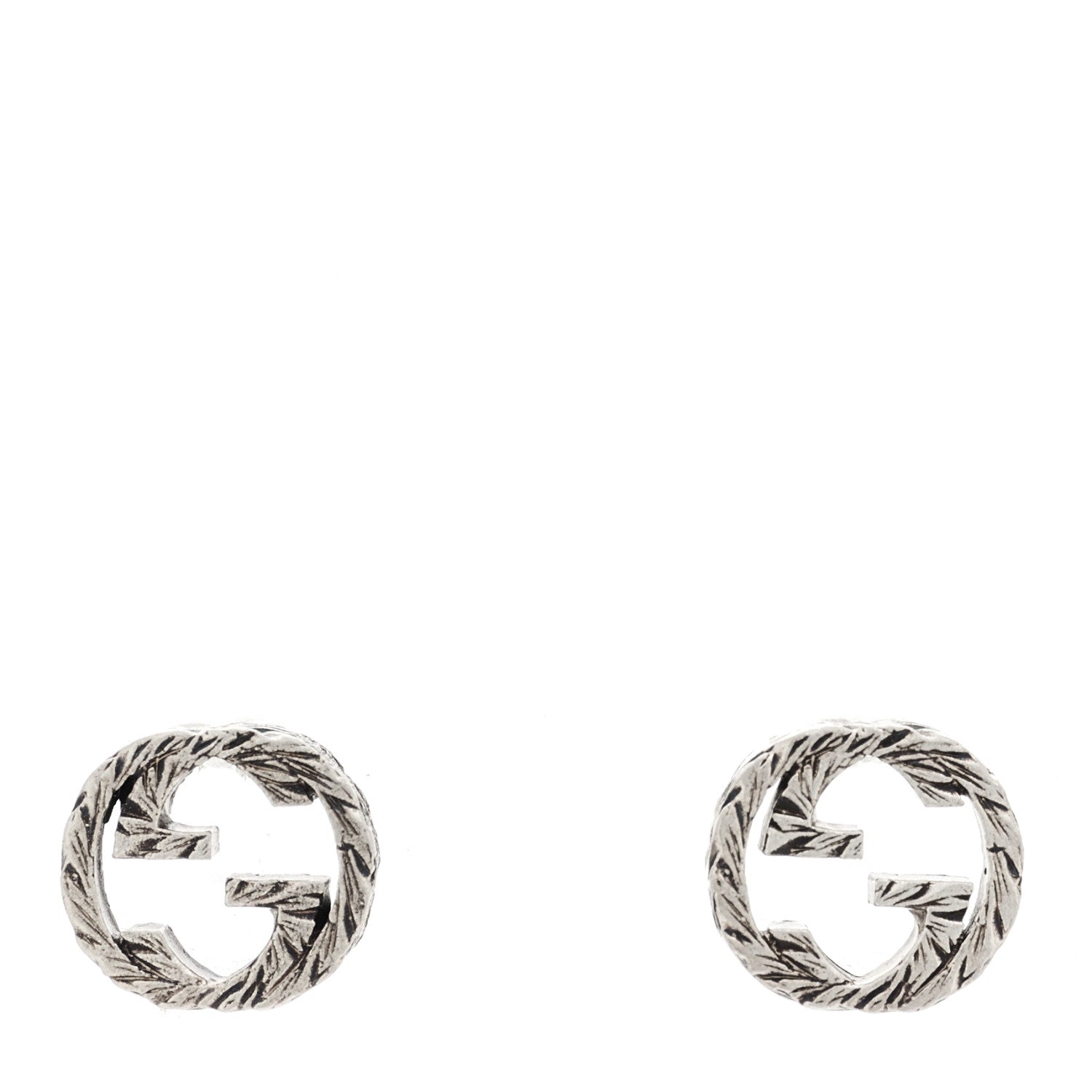 Gucci Sterling Silver Textured Interlocking G Stud Earrings 1 of 3