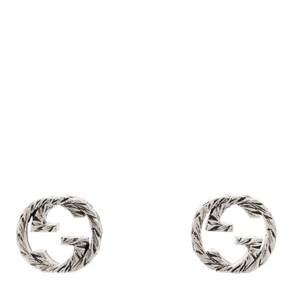 Gucci Sterling Silver Textured Interlocking G Stud Earrings 1 of 3