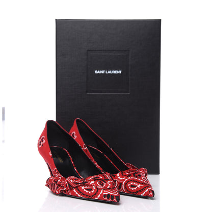 Saint Laurent Bandana Charlotte Kitten Heel Pumps 37.5 Red 9 of 9