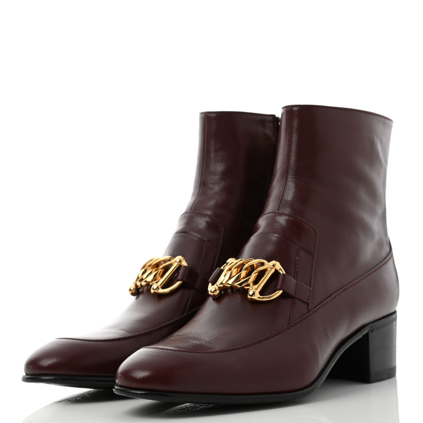 Goatskin Kitten Chain Horsebit Ankle Boots 38.5 Bordeaux