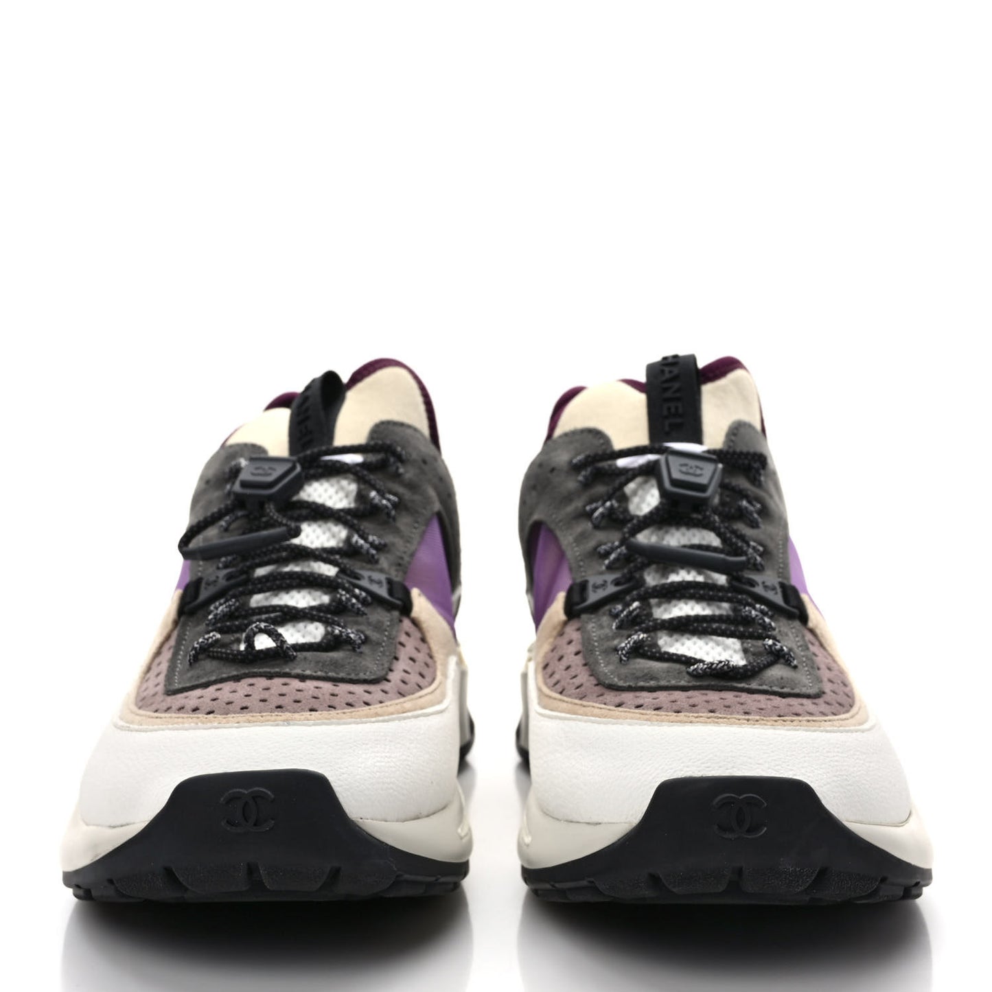 Fabric Suede Calfskin Mesh Womens CC Sneakers 40 White Grey Purple