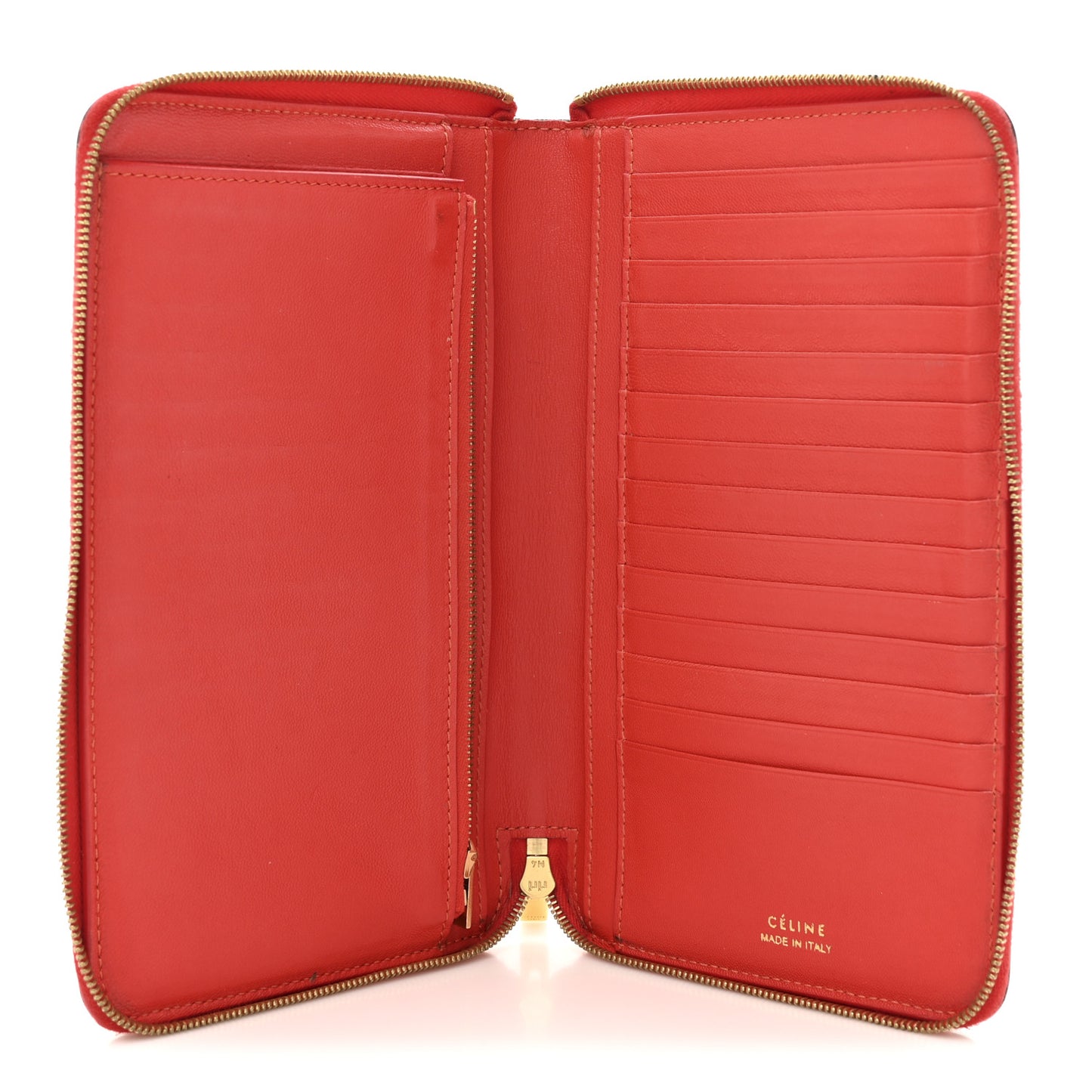 Drummed Calfskin Large Zip Around Multifunction Wallet Red