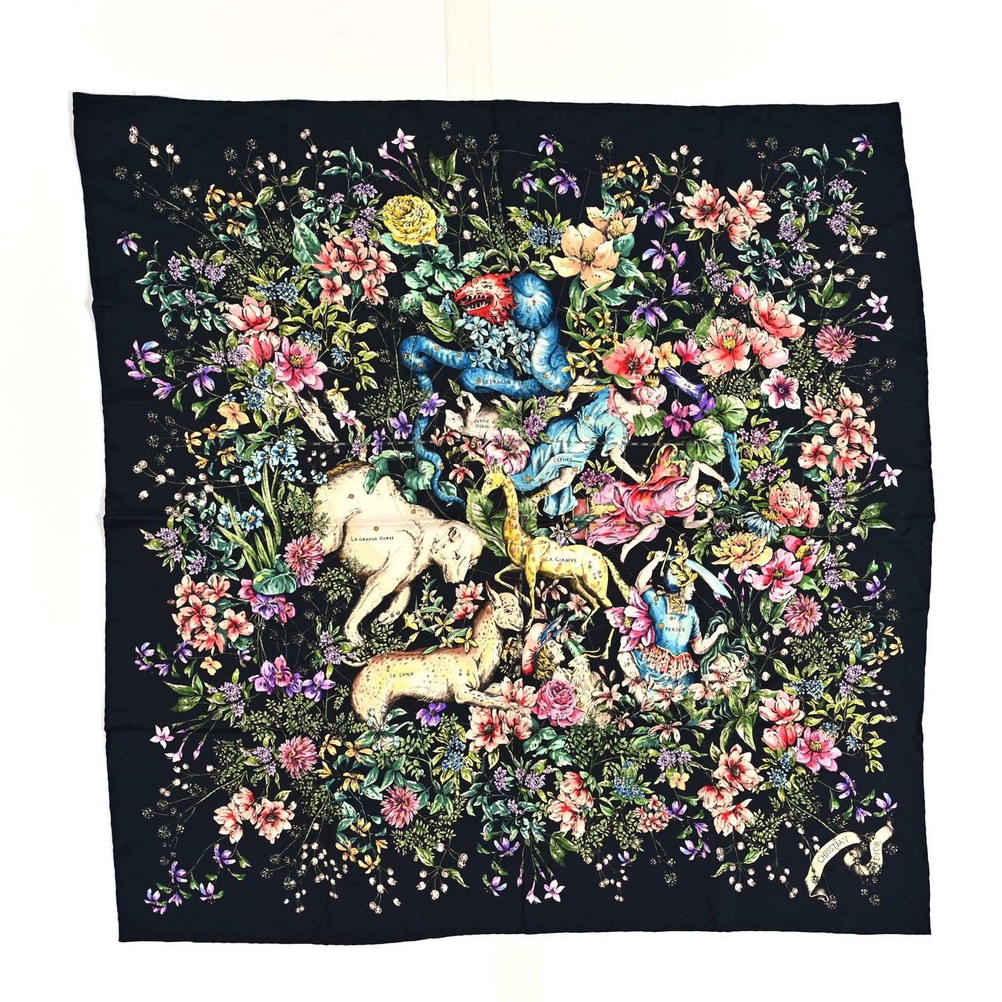 Silk D Constellation 90 Square Scarf Navy Blue Multicolor