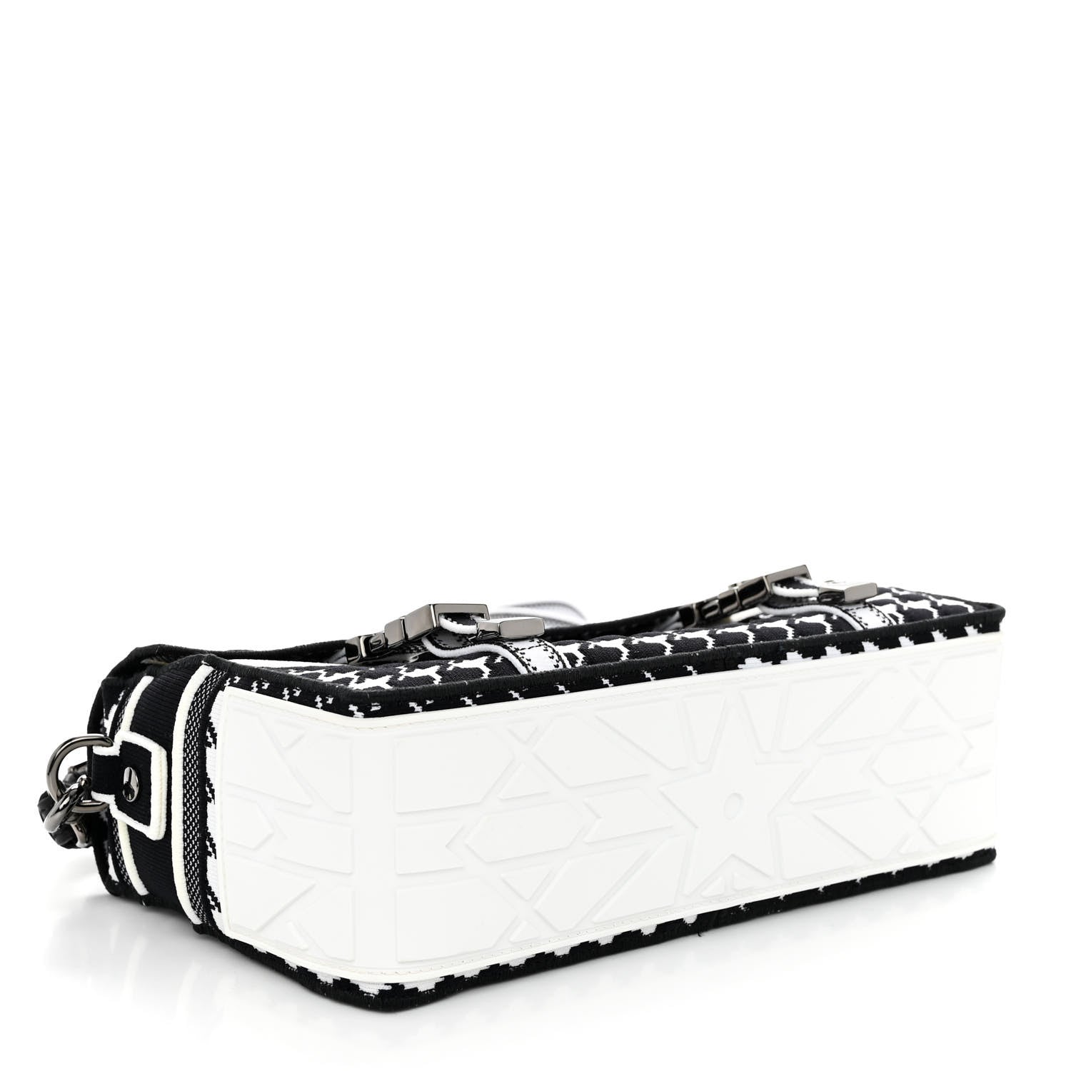 Christian Dior Canvas Houndstooth Embroidered Small Diorcamp Bag Black Multicolor 4 of 10