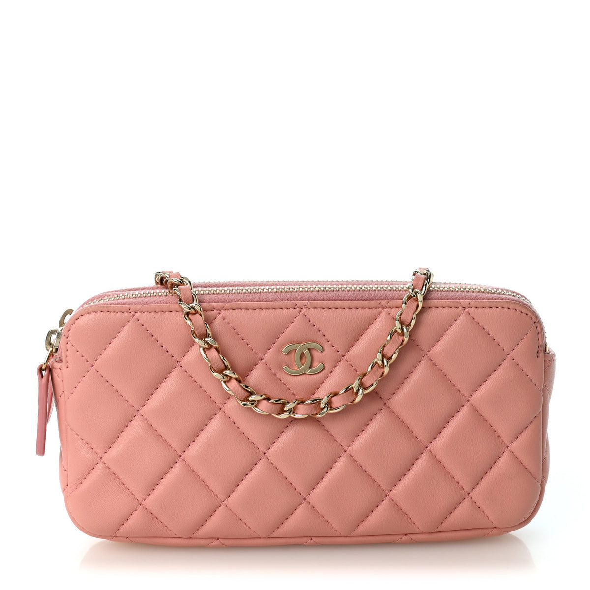 Chanel Lambskin Quilted Small Clutch With Chain Pink 1 of 12