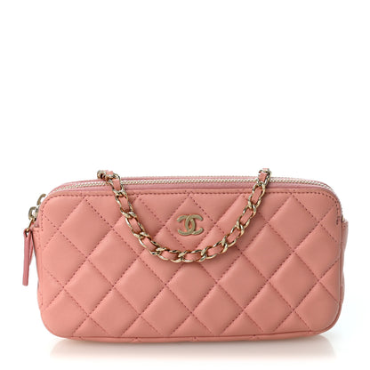 Chanel Lambskin Quilted Small Clutch With Chain Pink 1 of 12