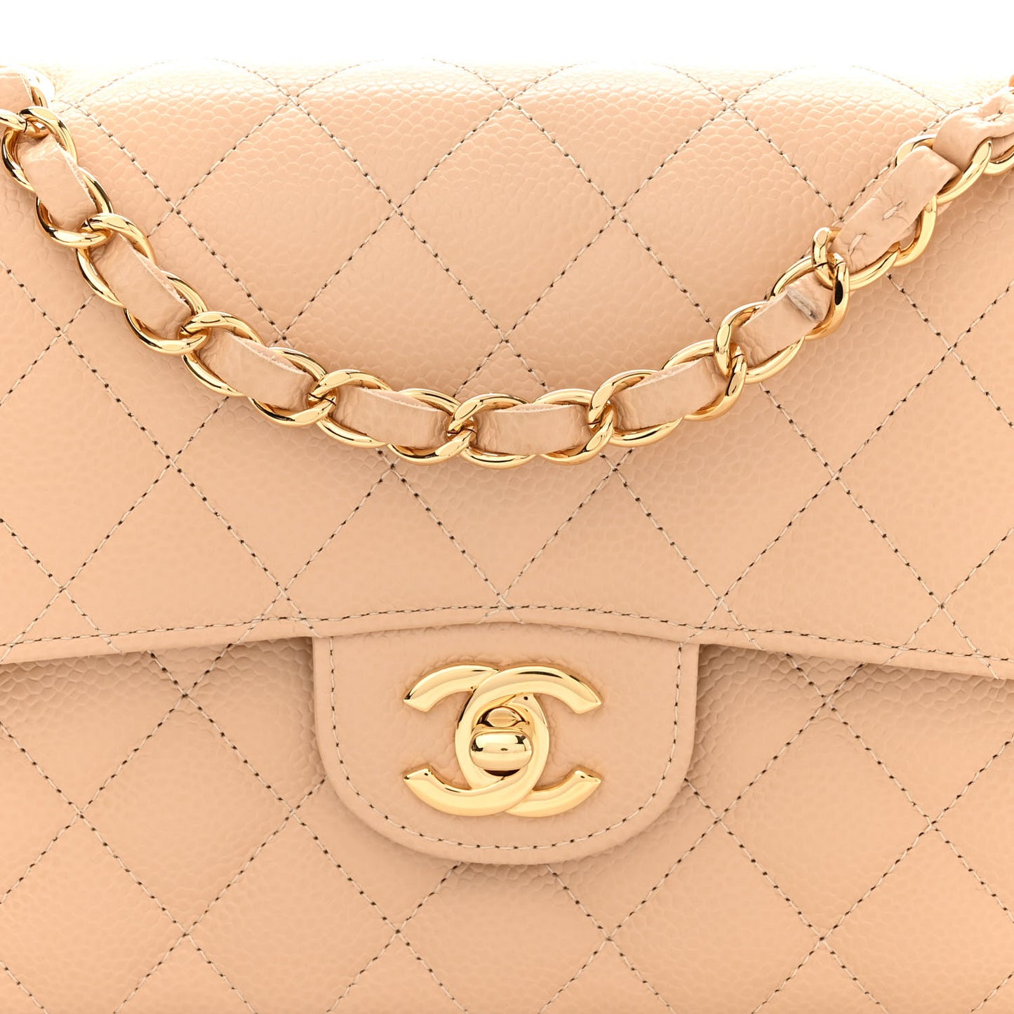 Caviar Quilted Small Double Flap Beige
