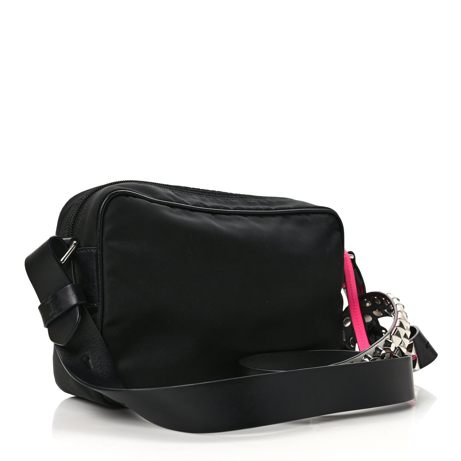 Prada Tessuto Nylon Studded New Vela Shoulder Bag Black Pink 3 of 9