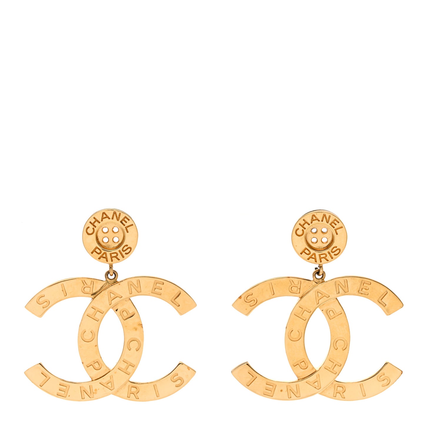 Metal Large Paris Button Earrings Gold