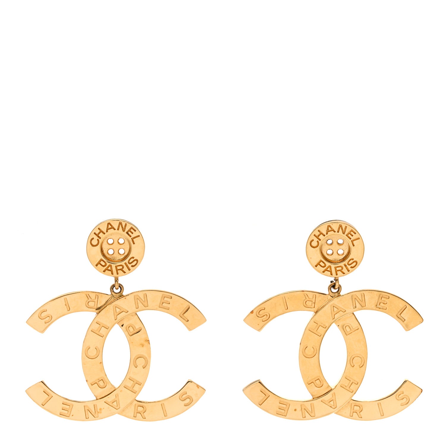 Chanel Metal Large Paris Button Earrings Gold 1 of 5