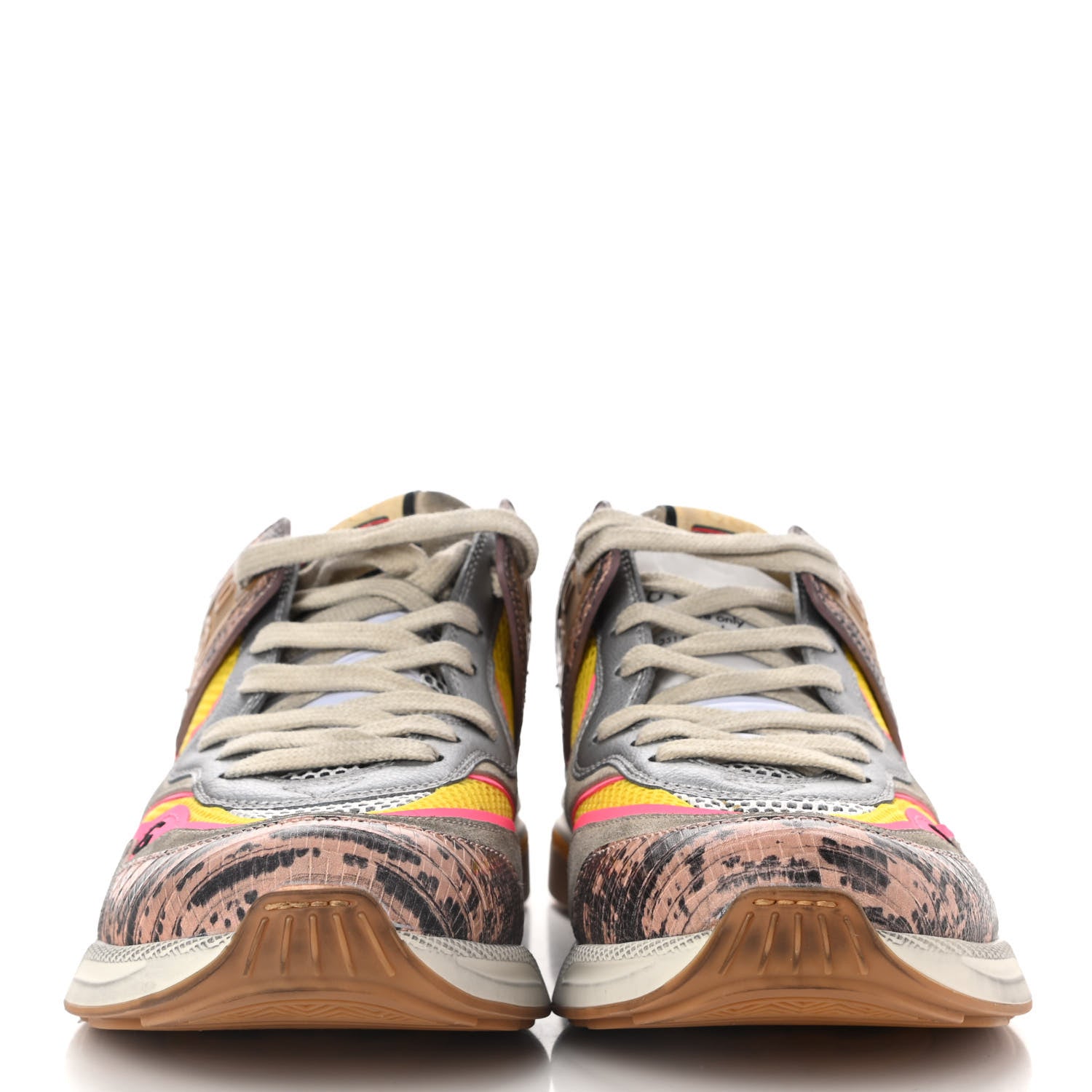 Gucci Suede Calfskin Tejus Printed Womens Ultrapace Sneakers 42 Pink Silver Oatmeal Yolk 2 of 7