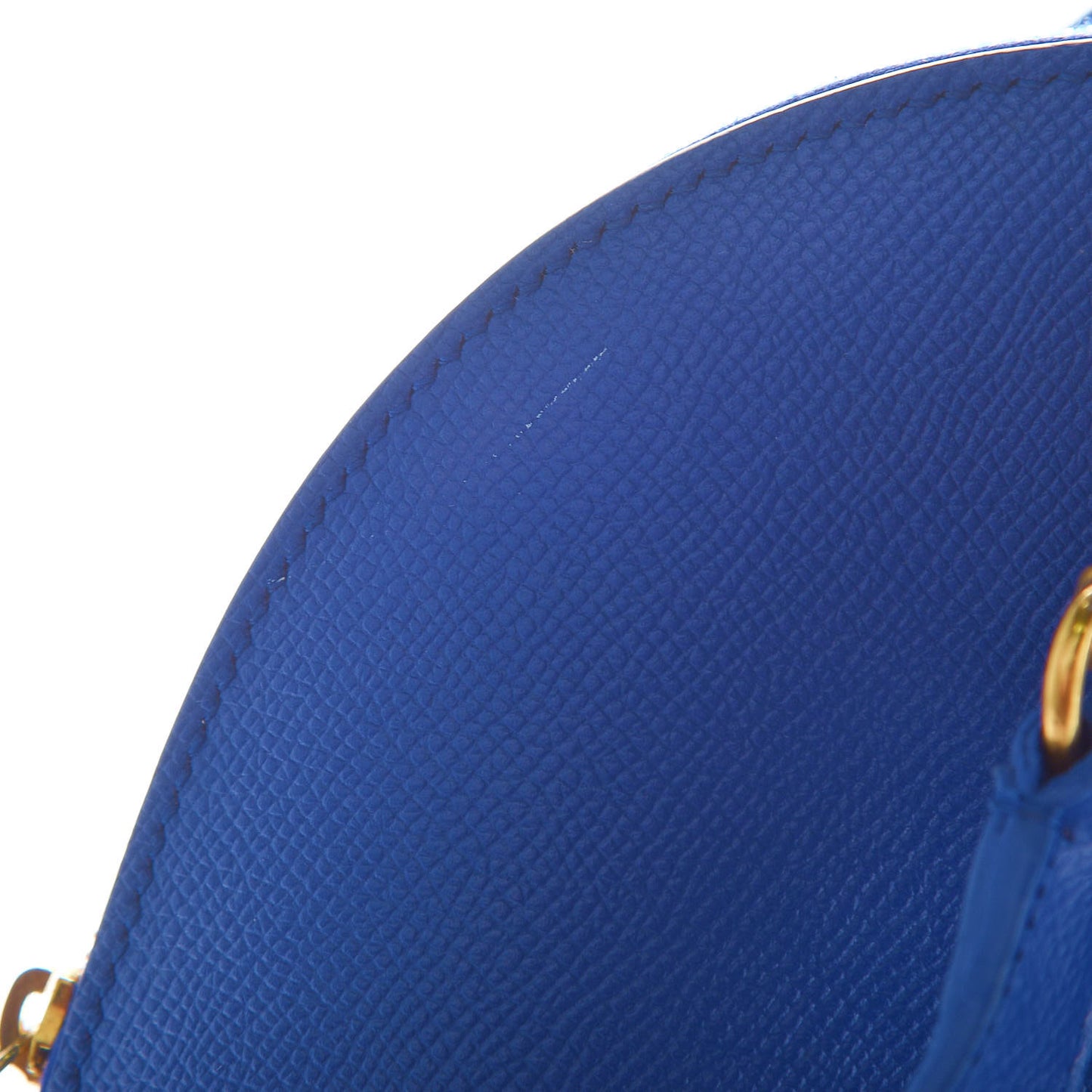 Signature Grained Calfskin Logo M Ville Top Handle Bag Bleu Roi White