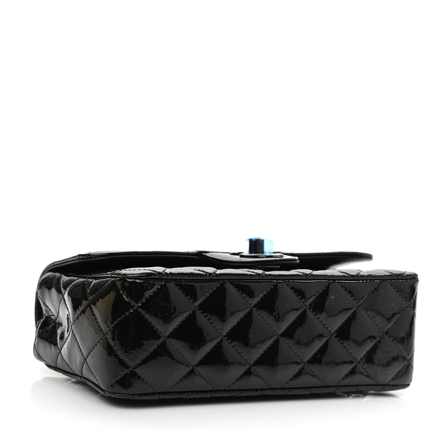 Patent Calfskin Quilted Mini Rectangular Flap So Black