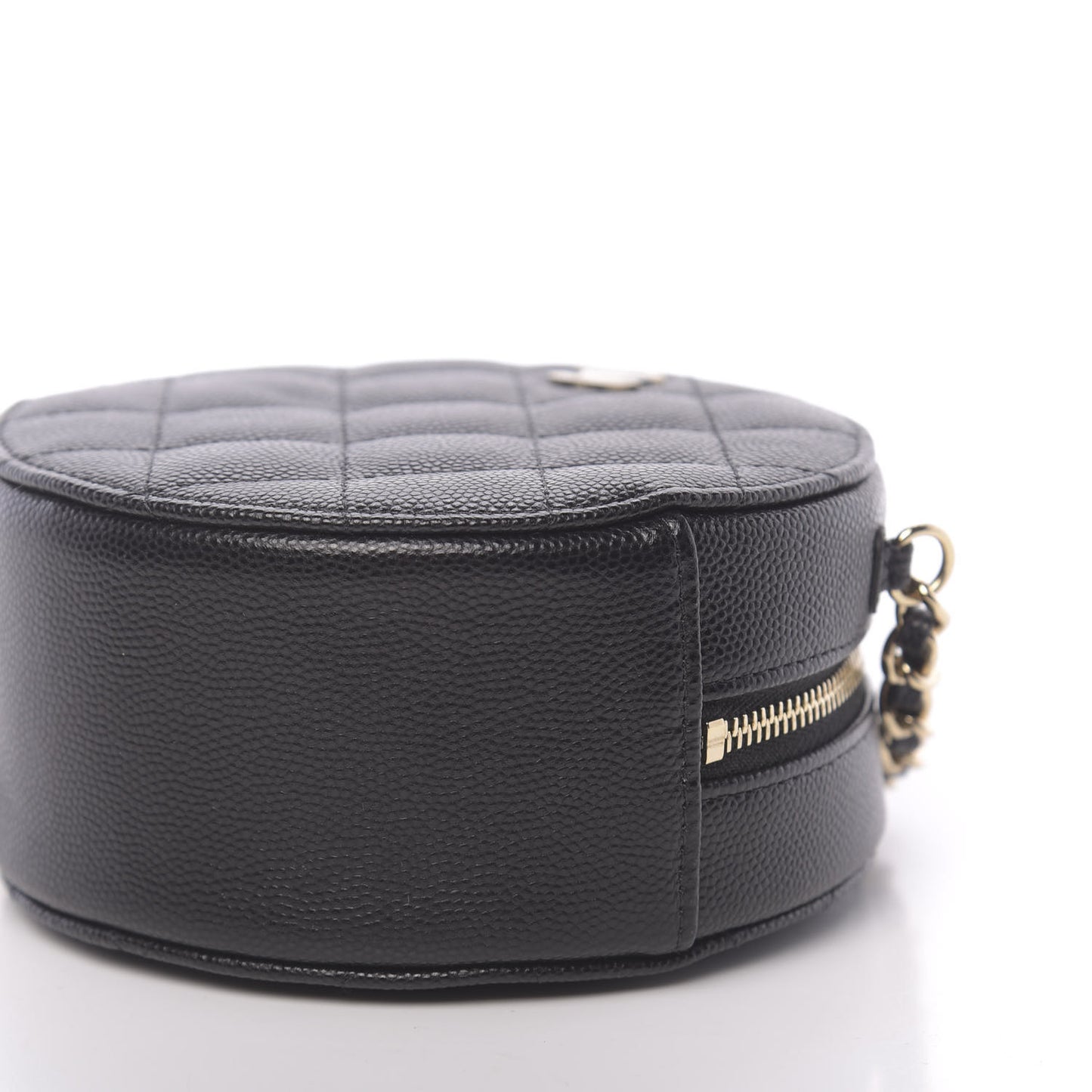Caviar Quilted Round Clutch With Chain Black