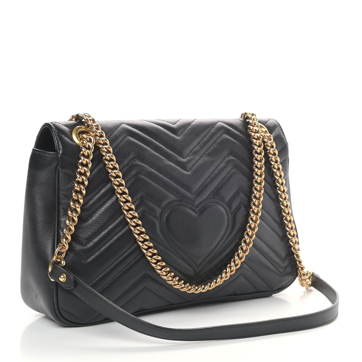 Gucci Calfskin Matelasse Medium GG Marmont Shoulder Bag Black 3 of 14