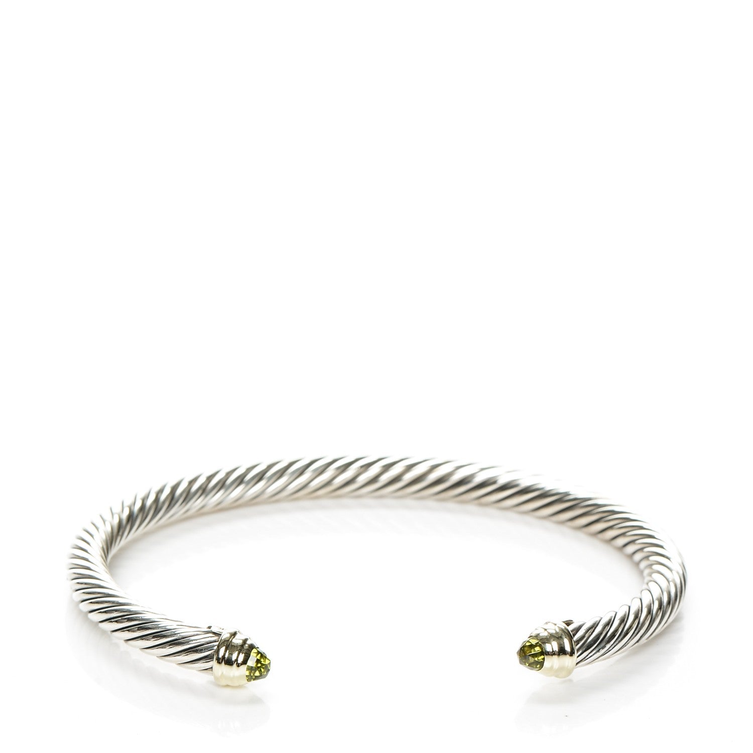 David Yurman Sterling Silver 14K Yellow Gold Peridot 5mm Cable Classics Bracelet 1 of 4
