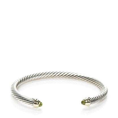 David Yurman Sterling Silver 14K Yellow Gold Peridot 5mm Cable Classics Bracelet 1 of 4
