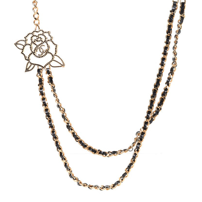 Chanel Glazed Calfskin Crystal CC Camellia Long Necklace Gold 1 of 6