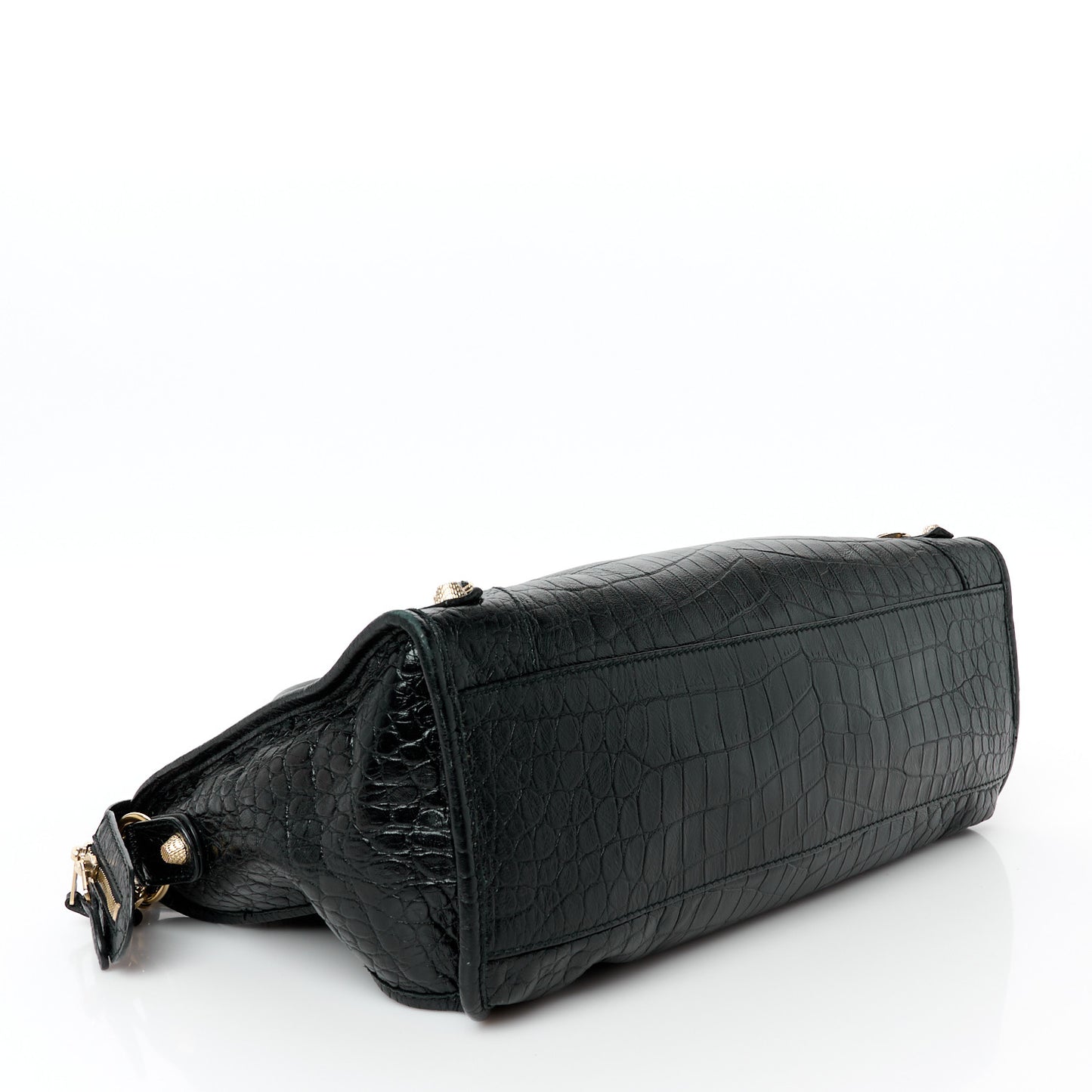 Calfskin Crocodile Embossed Giant 12 Gold Hardware City Black