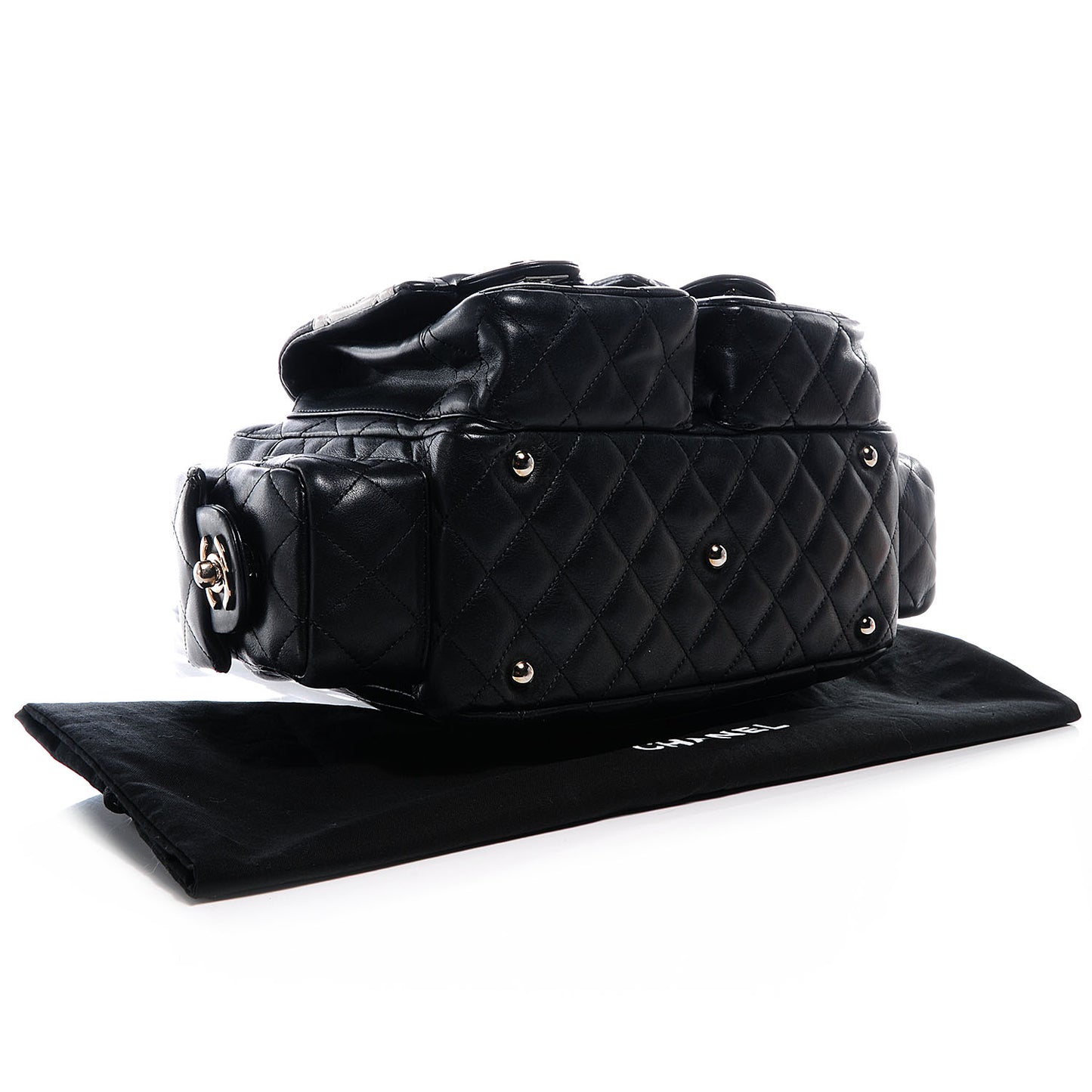 Calfskin Quilted Large Cambon Multipocket Reporter Black White