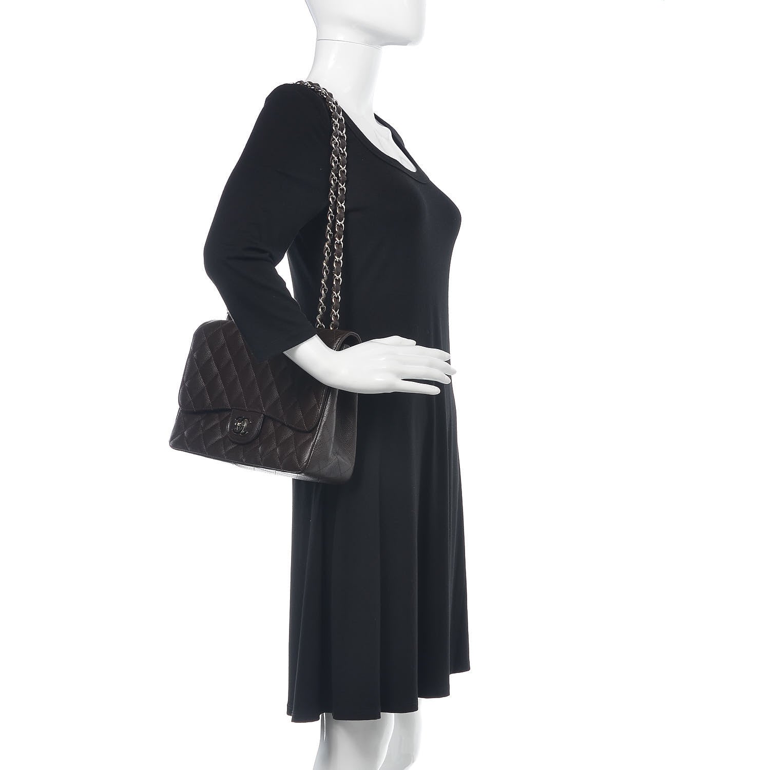 Chanel Caviar Quilted Jumbo Single Flap Dark Brown 2 of 10