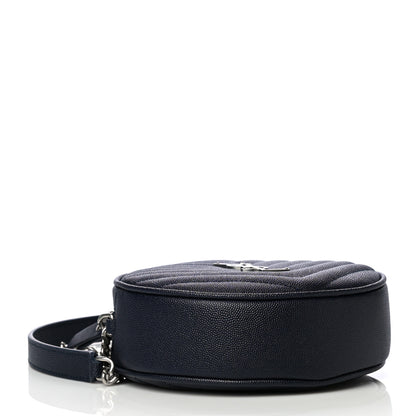 Saint Laurent Grain De Poudre Matelasse Chevron Quilted Round Vinyle Camera Bag Deep Marine 4 of 8
