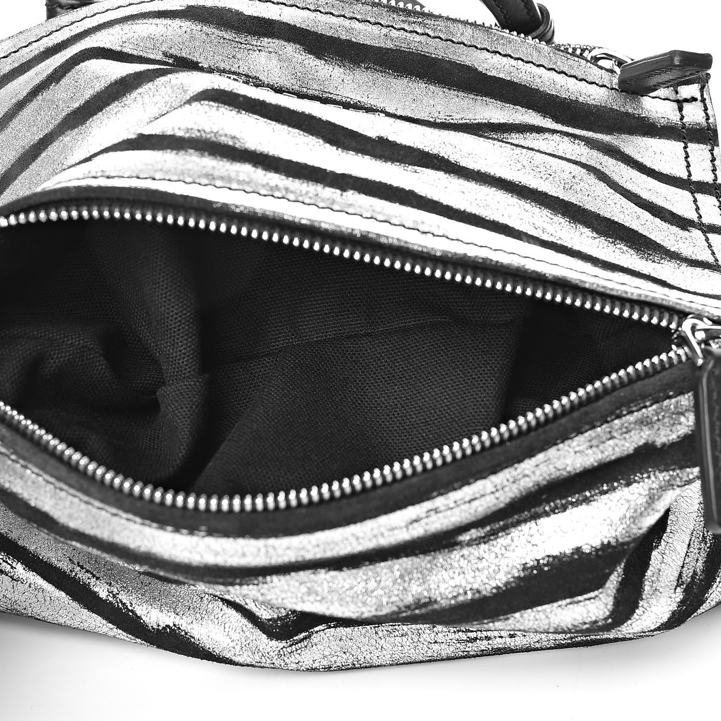 Metallic Calfskin Striped Mini Pandora Black Silver