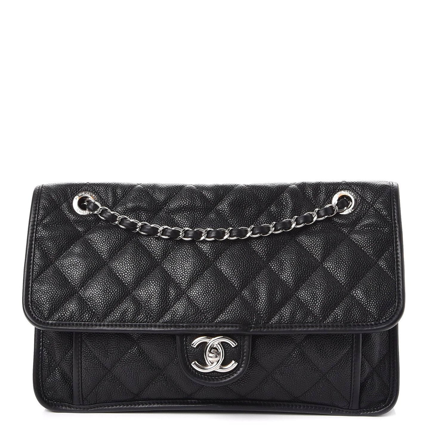 Caviar Quilted Large French Riviera Flap Black