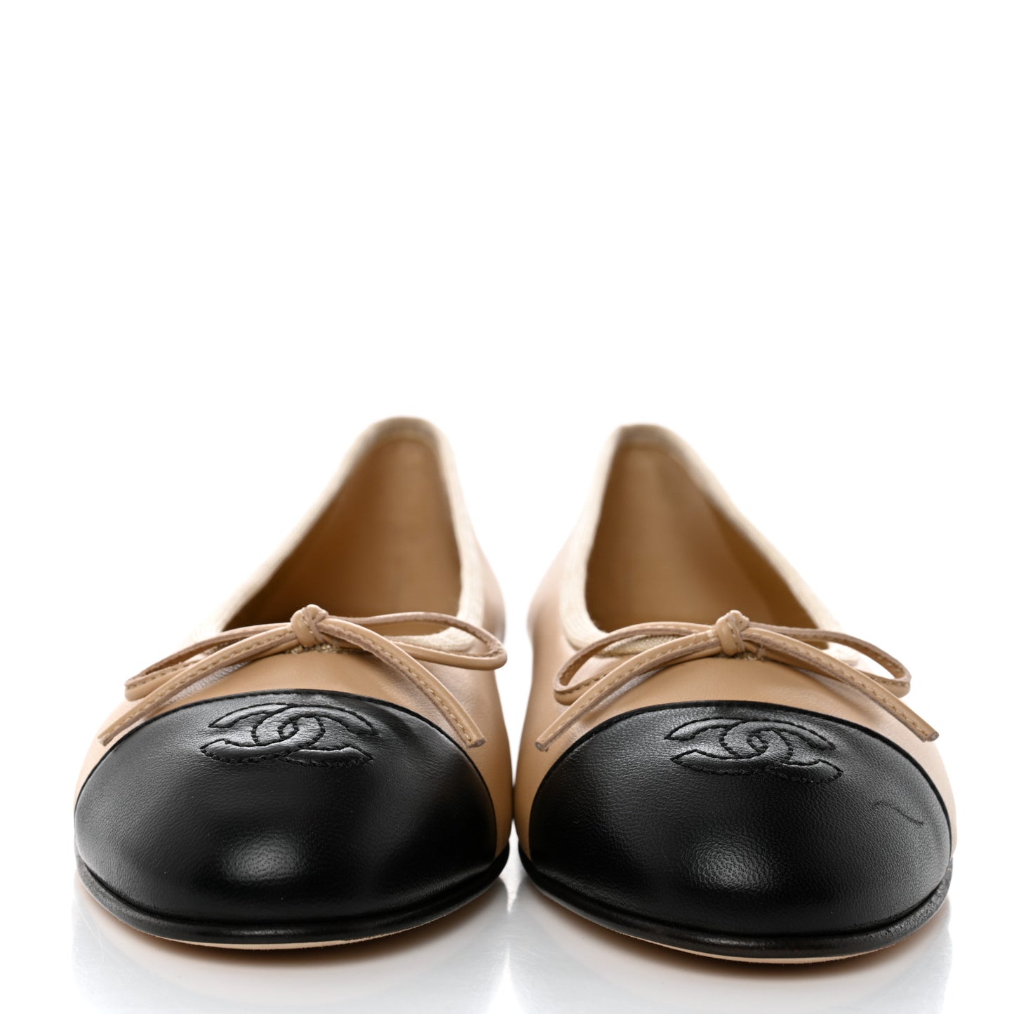 Lambskin Cap Toe CC Ballerina Flats 37.5 Beige Black