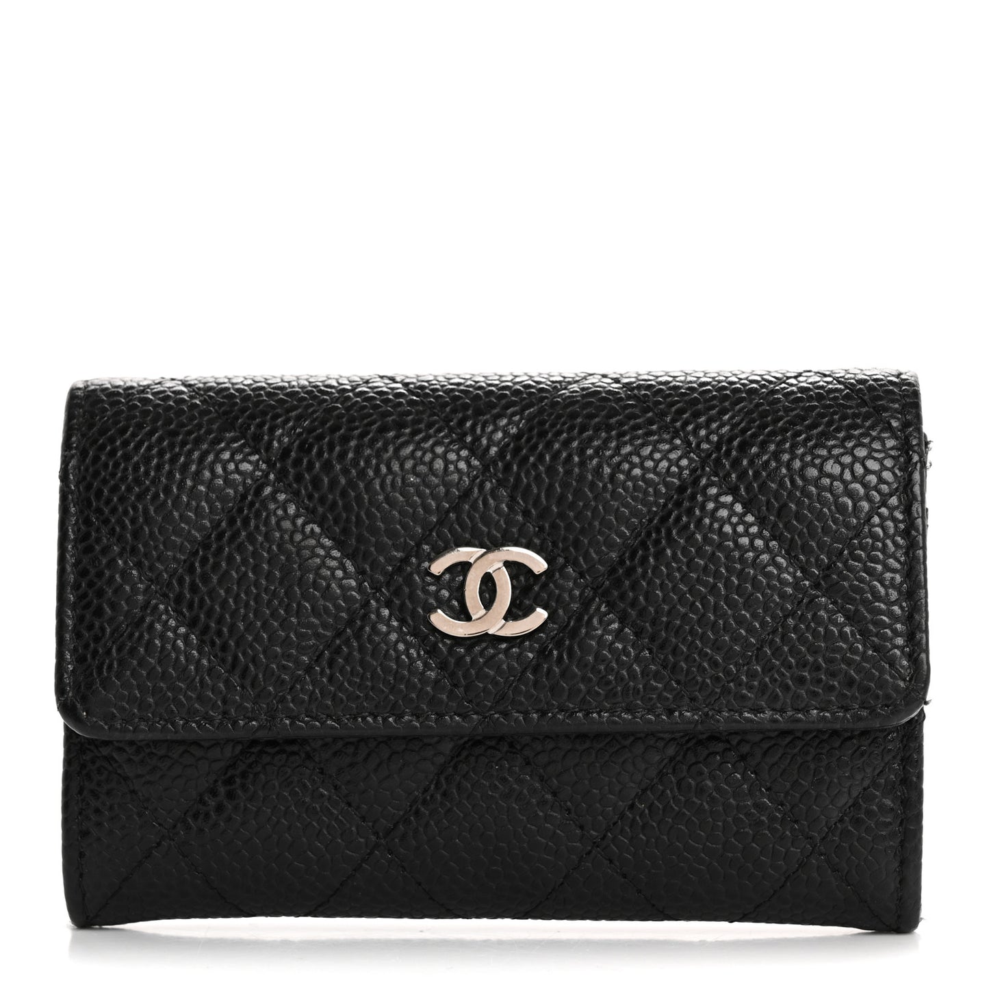 Caviar Quilted Flap Card Holder Black