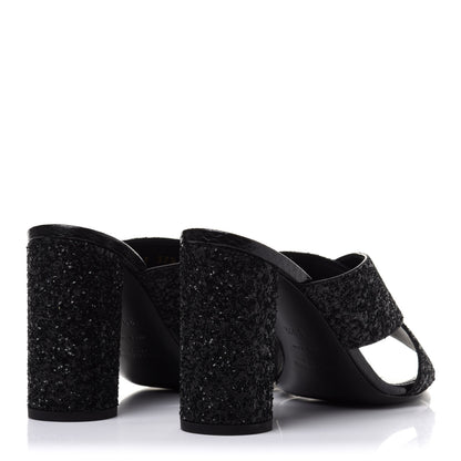 Saint Laurent Glitter LouLou 70 Mule Sandals 39.5 Black 4 of 9