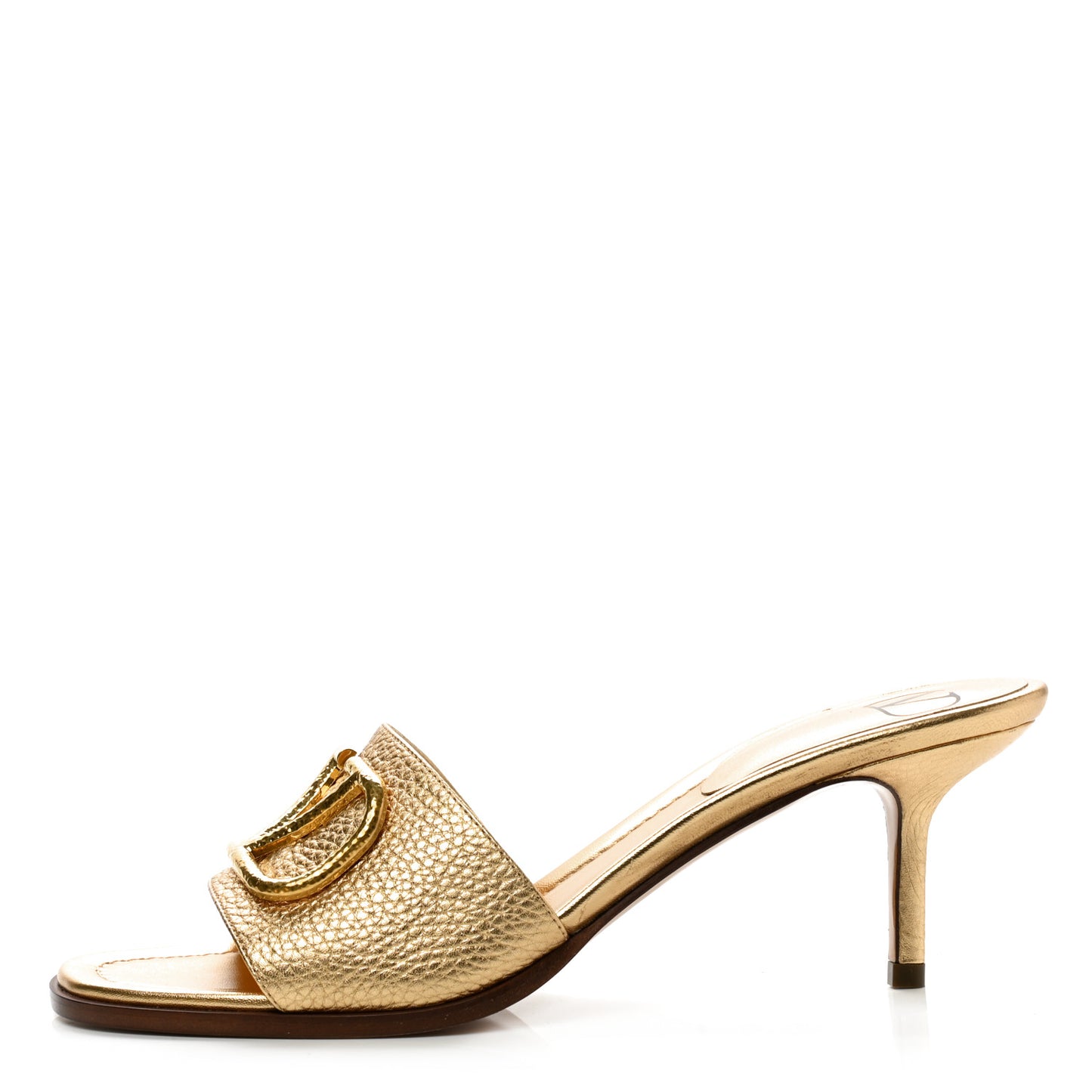 Metallic Grainy Cowhide VLogo 65mm Slide Sandals 39.5 Antique Brass