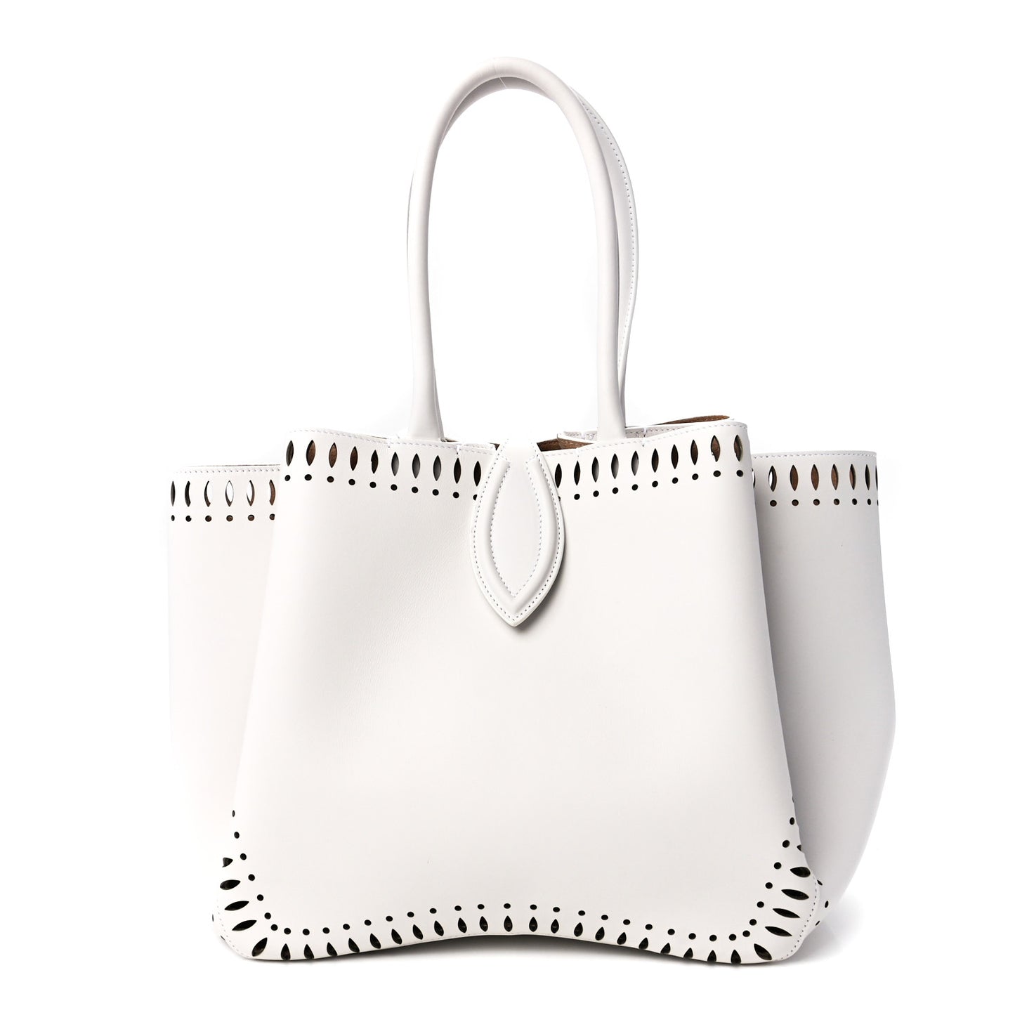 Calfskin Laser Cut Angele 20 Top Handle Bag White