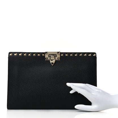 Valentino Garavani Pebbled Calfskin Rockstud Flip Lock Clutch Wallet Black 2 of 9