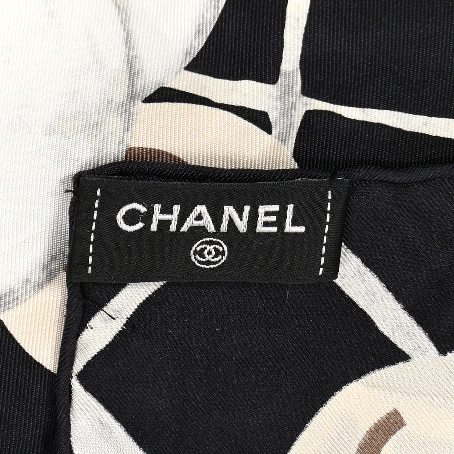 Silk Camellia CC Square Scarf Black