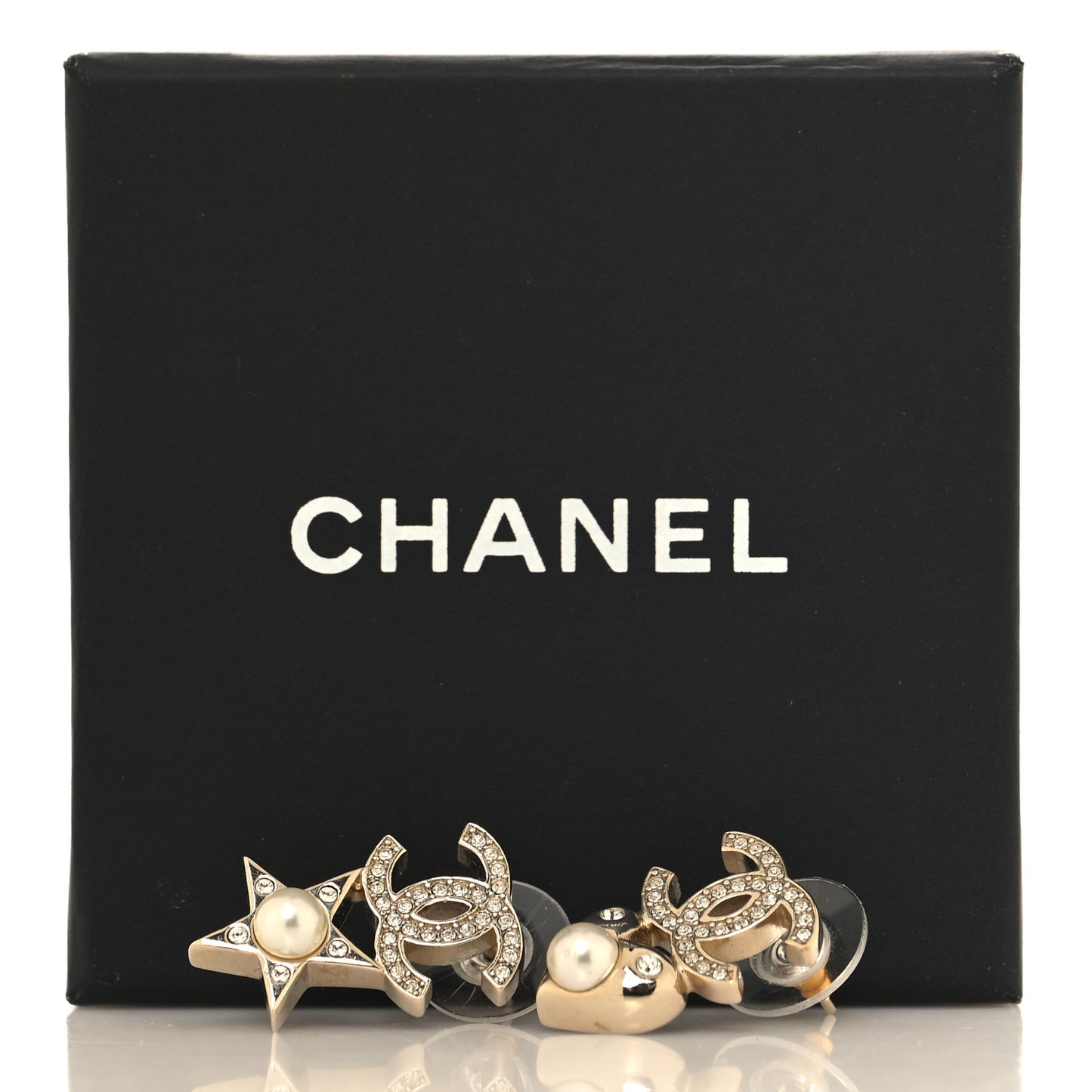 Crystal Pearl Charming Winter CC Star Heart Earrings Gold