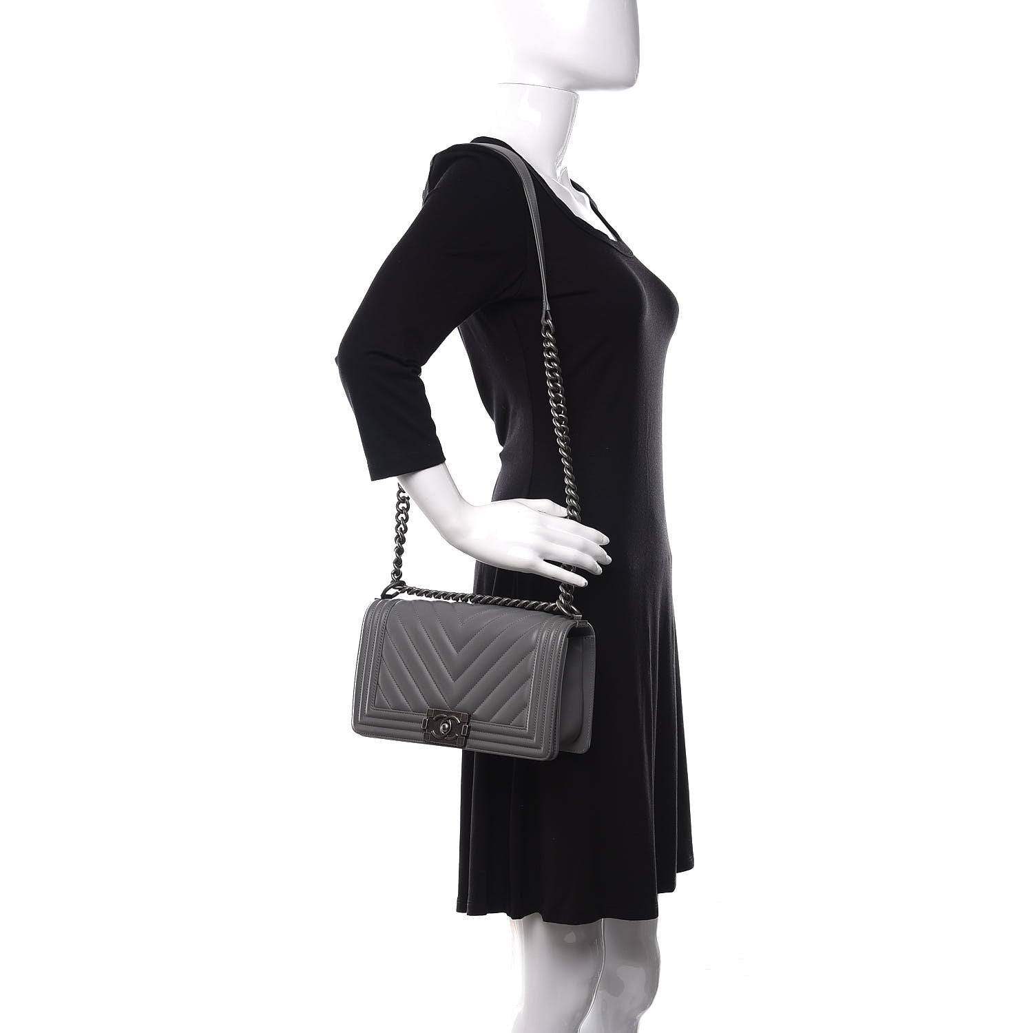 Chanel Calfskin Chevron Quilted Medium Boy Flap Grey 2 of 10
