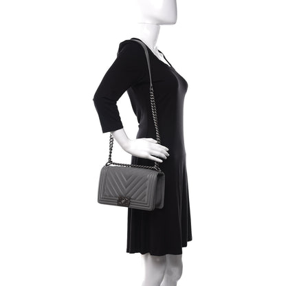 Chanel Calfskin Chevron Quilted Medium Boy Flap Grey 2 of 10
