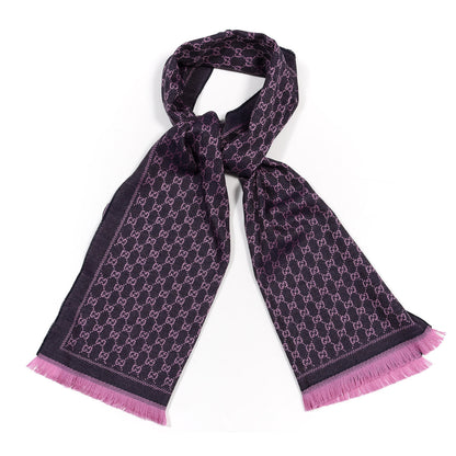 Gucci Wool GG Monogram Reversible New Sten Fringe Scarf Midnight Blue Pink 1 of 4