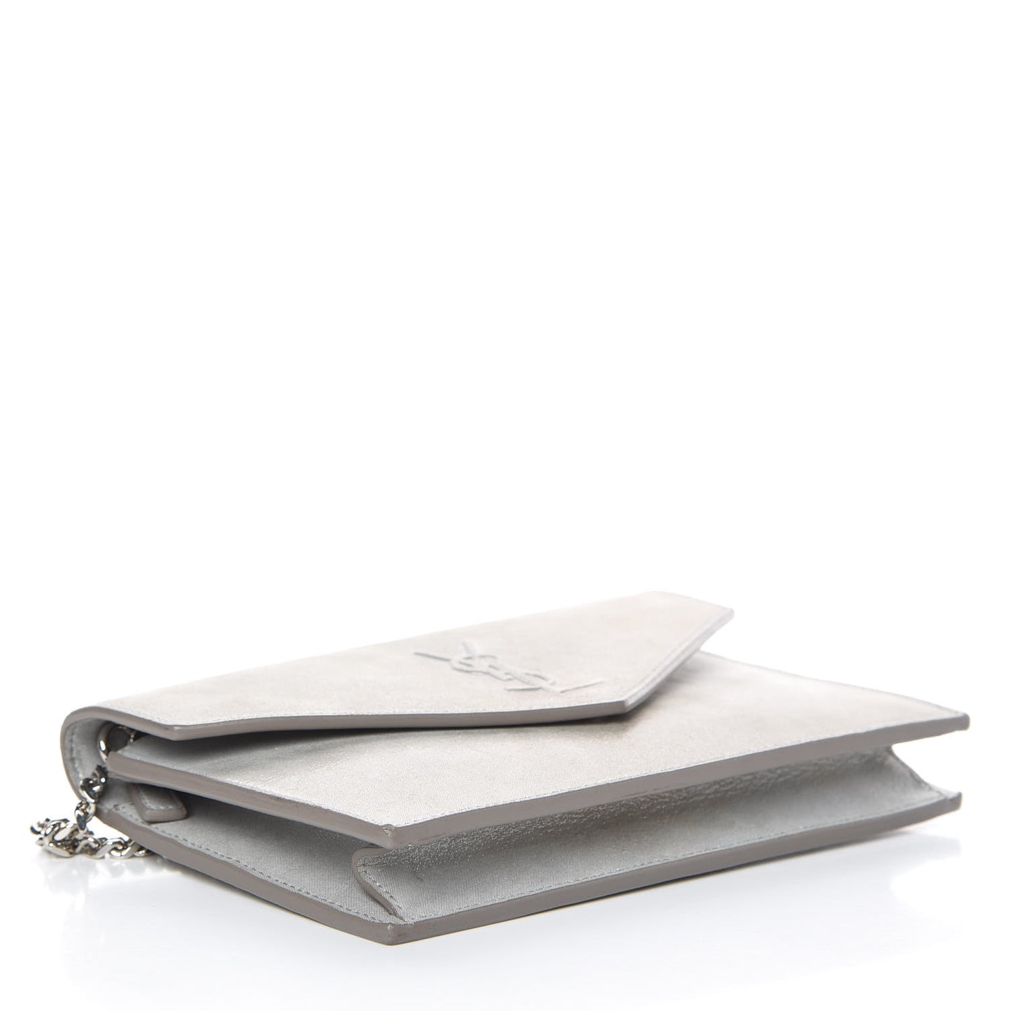 Metallic Fabric Monogram Envelope Chain Wallet Silver