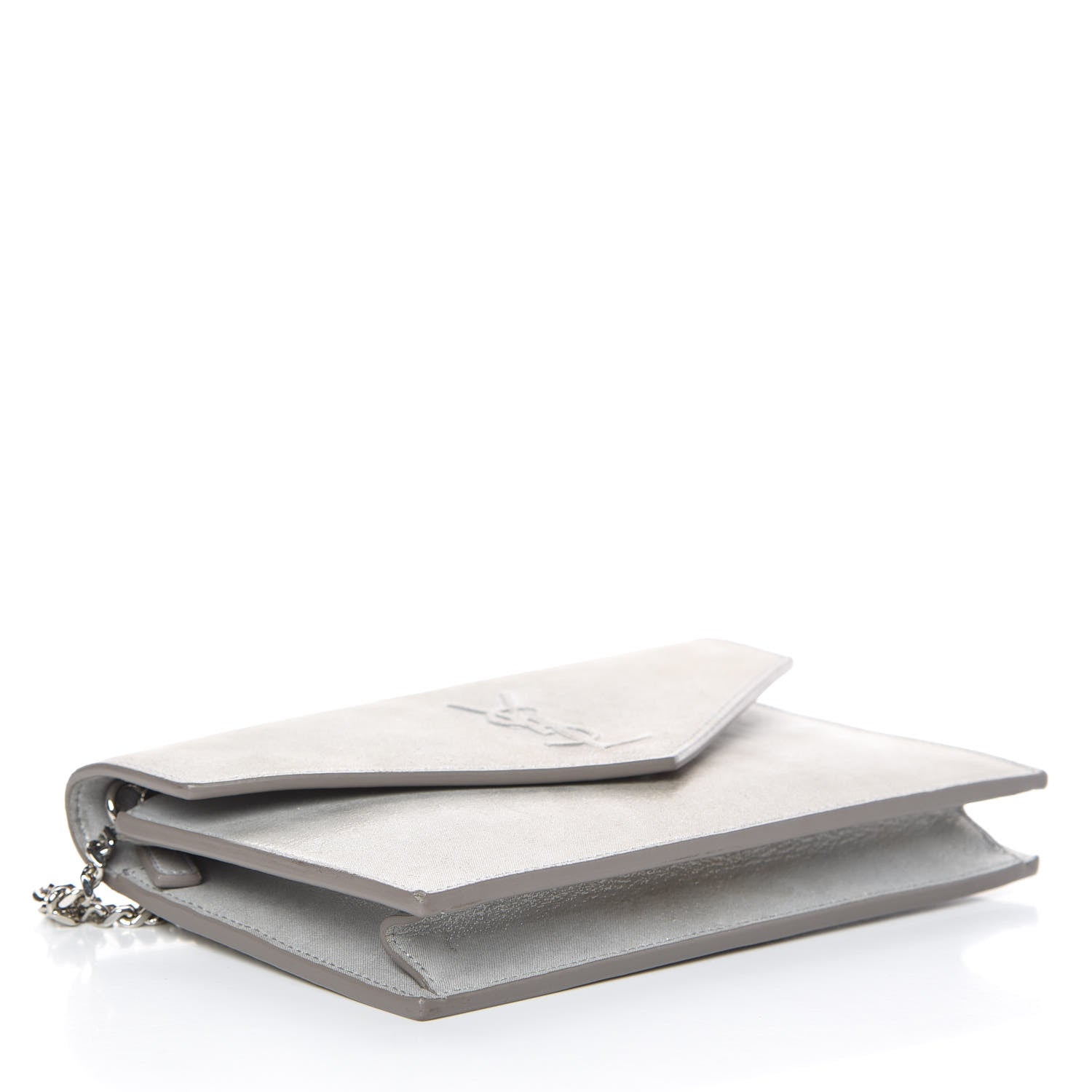 Saint Laurent Metallic Fabric Monogram Envelope Chain Wallet Silver 4 of 13