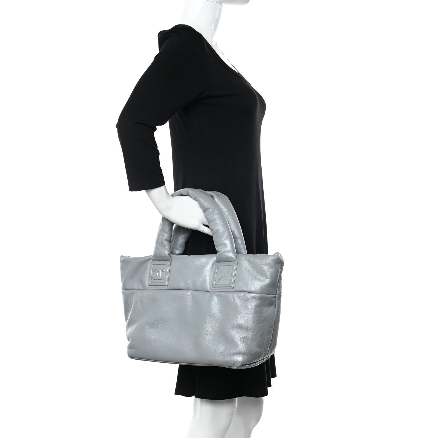 Chanel Metallic Lambskin Quilted Small Coco Cocoon Reversible Tote Light Grey 3 of 22