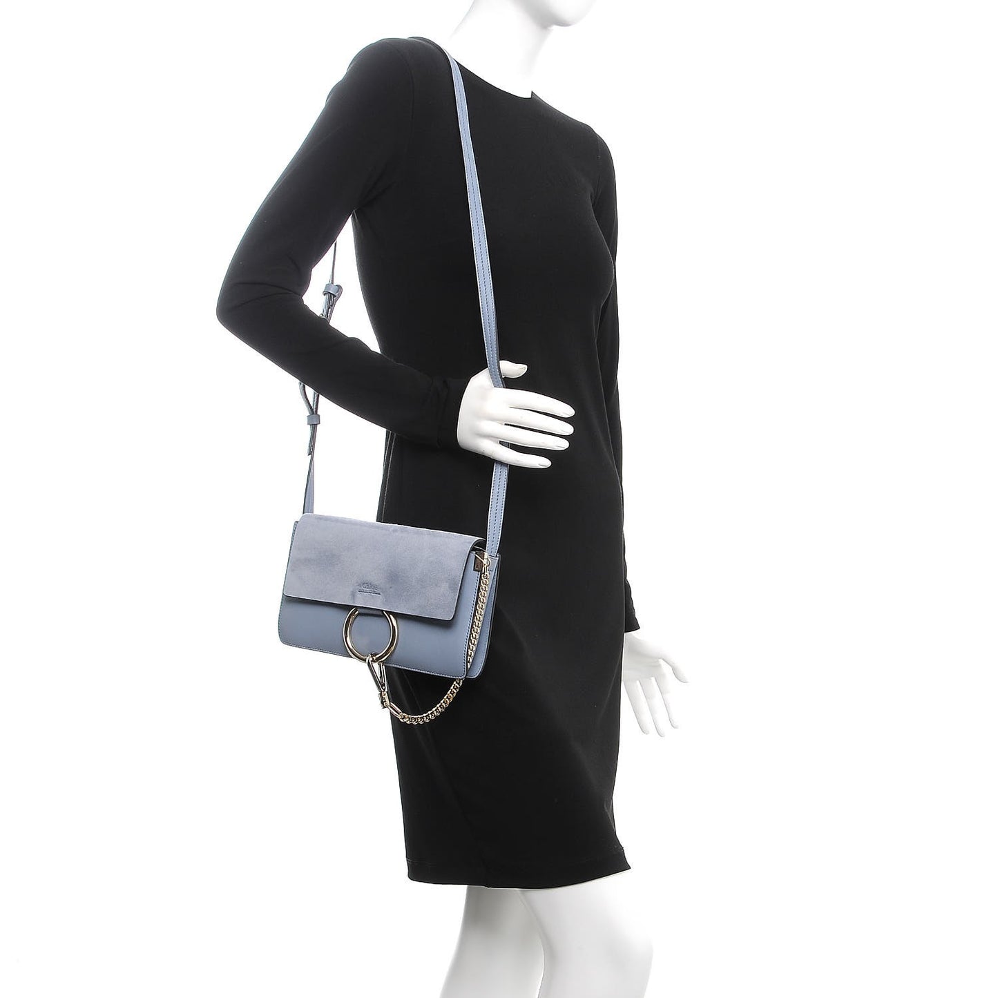 Suede Calfskin Small Faye Shoulder Bag Washed Blue